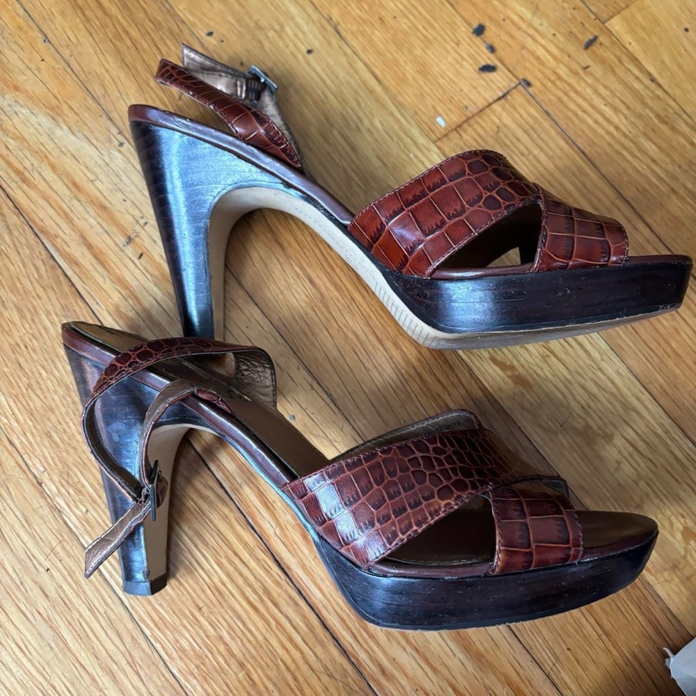 Franco Sarto Brown and black croc print heels - Picture 2 of 3